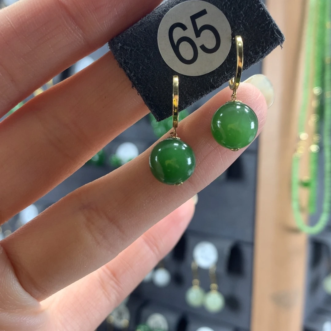 姚***）和田玉18K金镶嵌耳饰