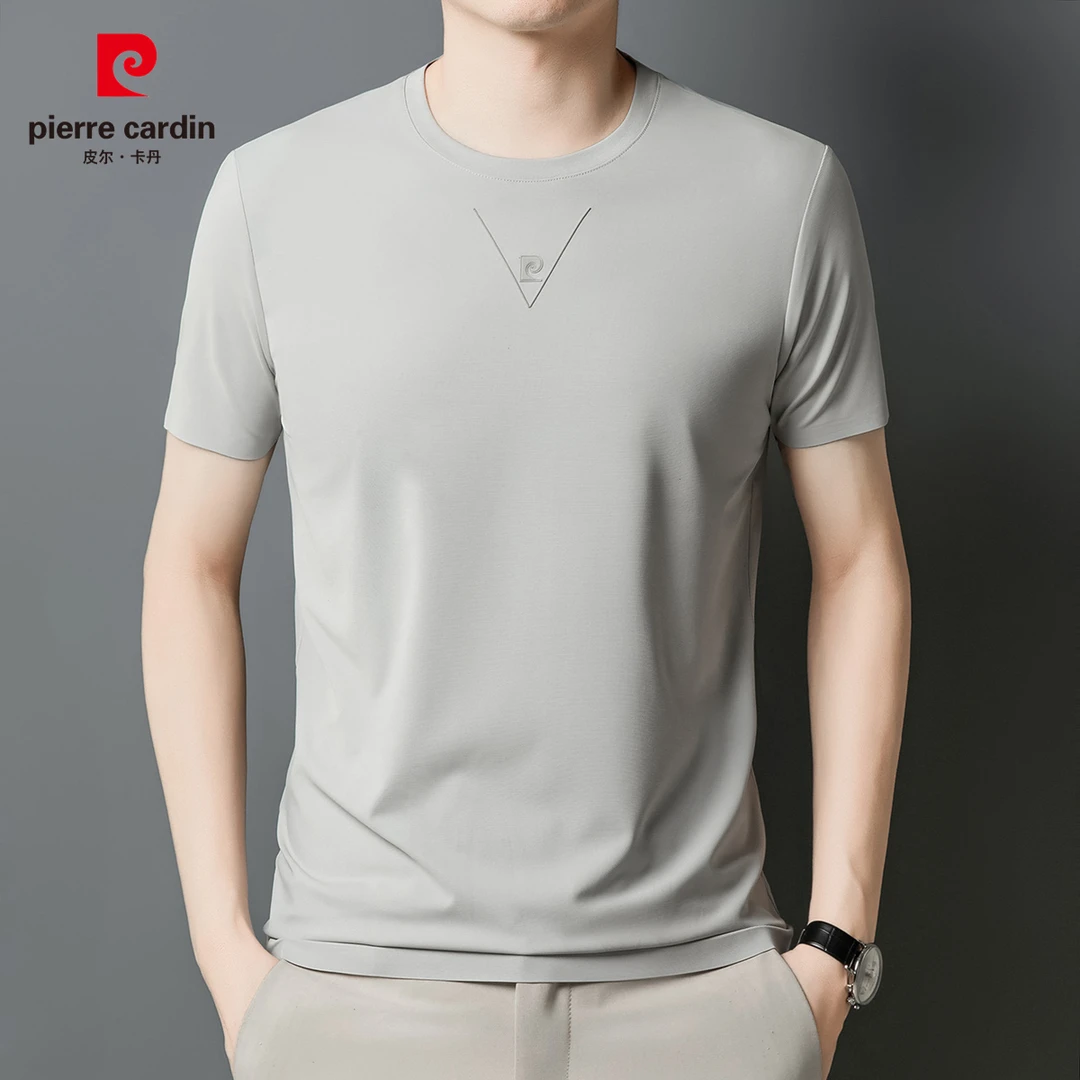 皮尔卡丹夏季冰丝短袖T恤男士圆领宽松休闲薄款男装休闲圆领T恤