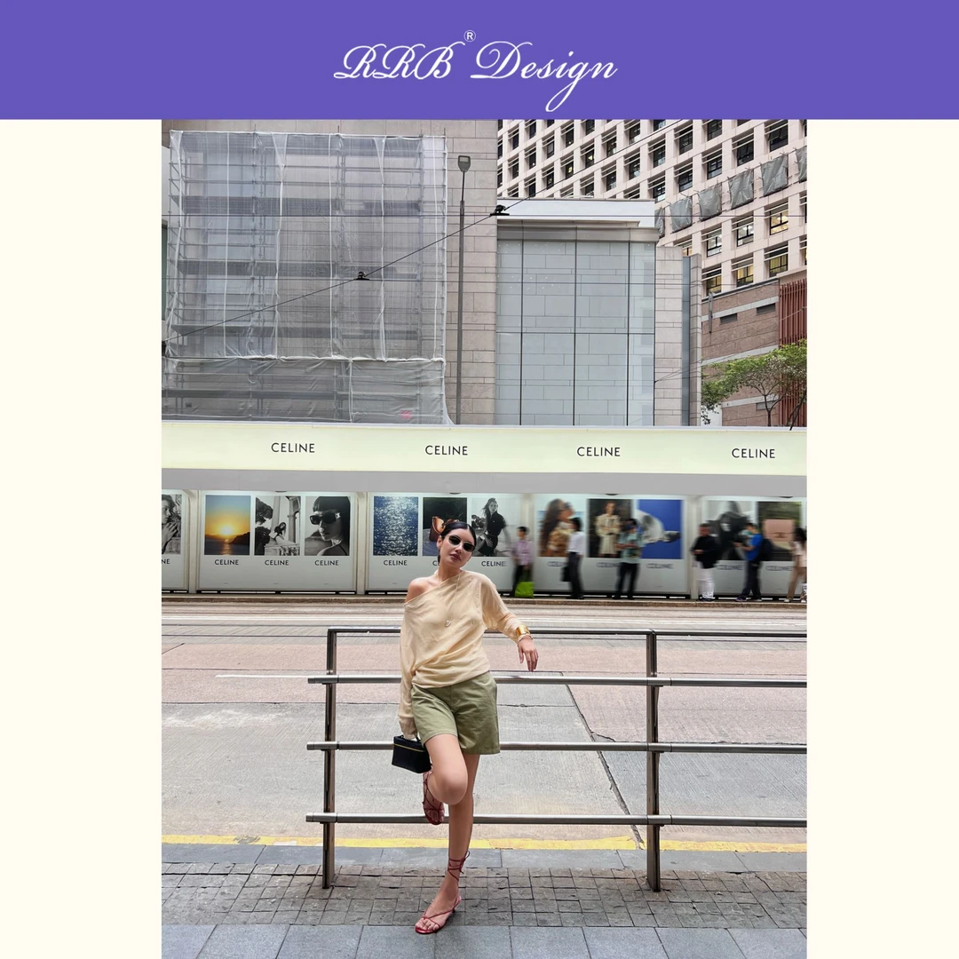 RRB Design「律动时刻」宽松显瘦斜肩长袖衬衫设计感小众套头薄上衣