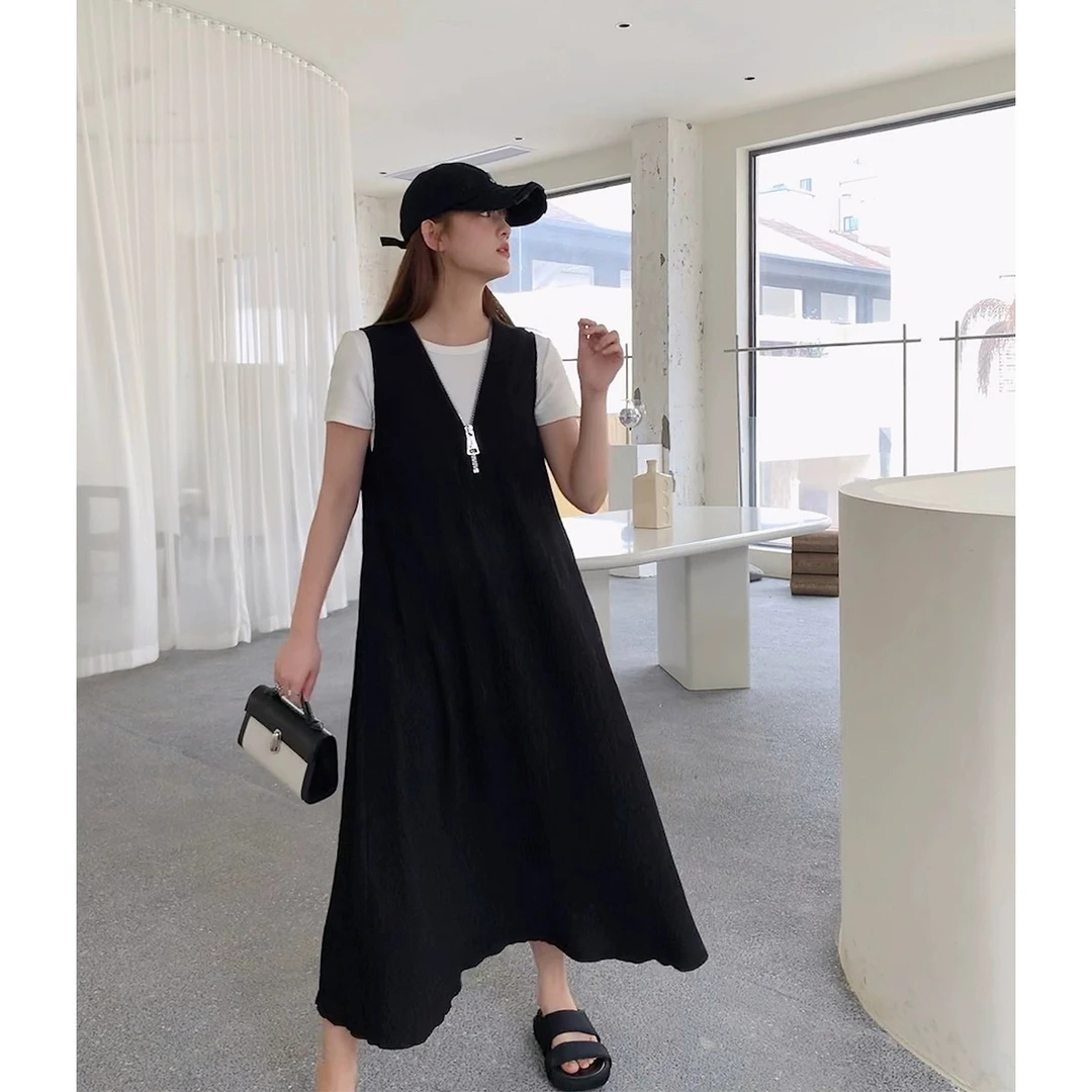 晶咕白标~佩德罗广场~两个版本拉链显瘦连衣裙宽松背心裙子