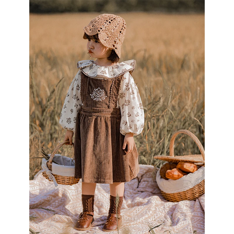 清 C1249 幼悠春秋荷叶花边领儿童女宝复古洋气长袖翻领衬衫