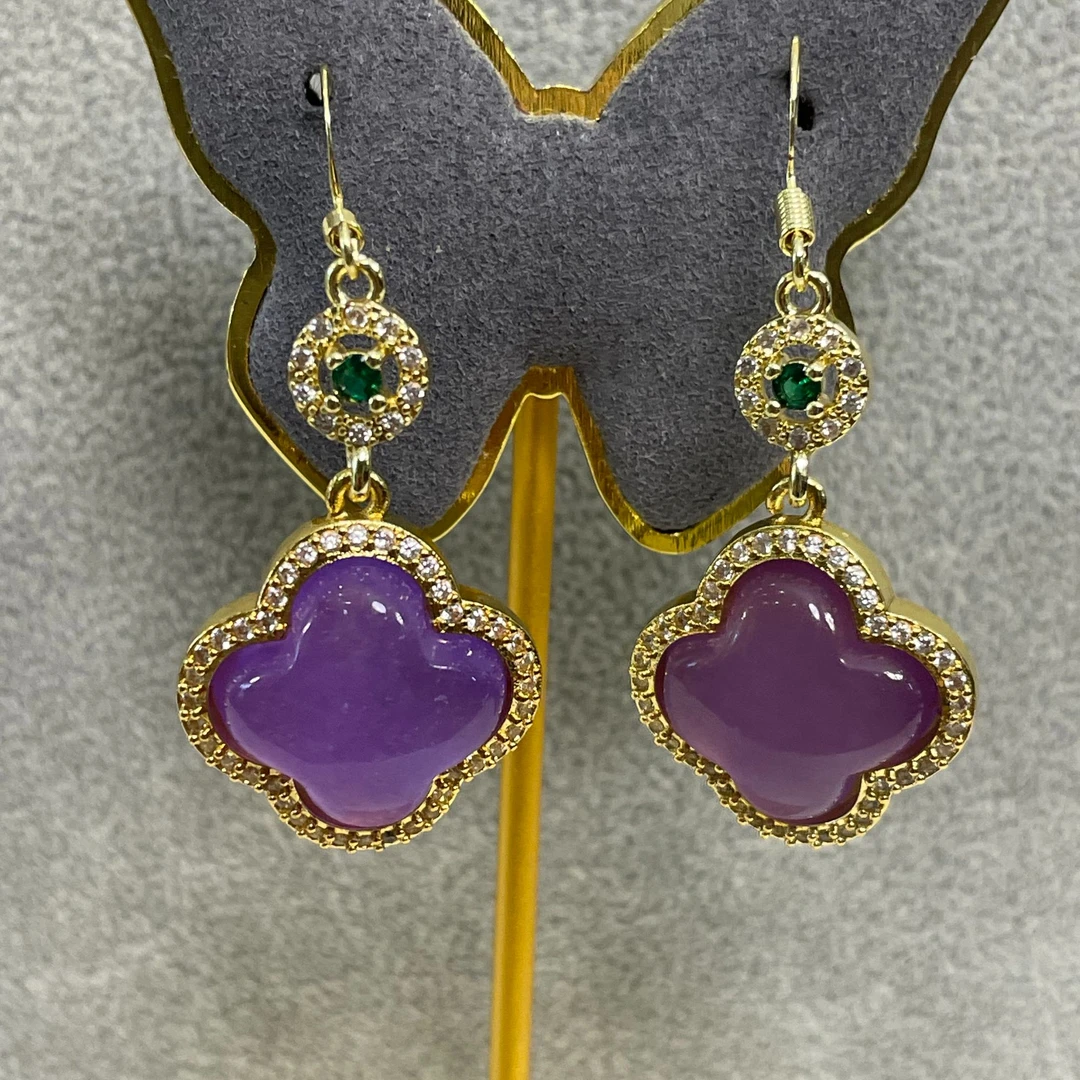 非金属珐琅耳饰 紫色 小花型 耳坠