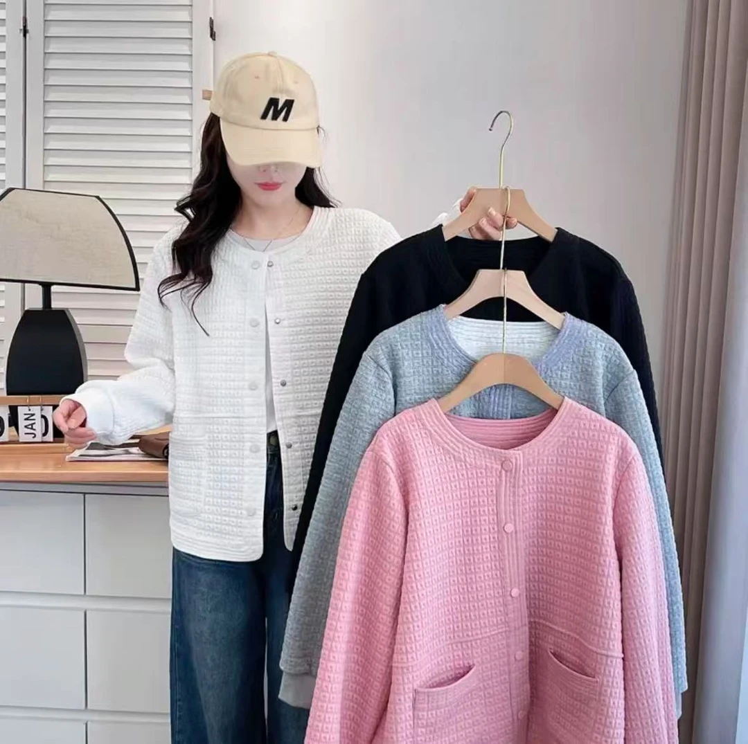 2025早春新款大码胖mm休闲百搭圆领长袖外套宽松遮肉百搭上衣