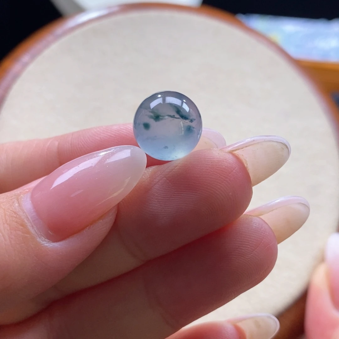 翡翠未镶嵌颈饰翡翠高冰飘蓝花珠卡12.3m