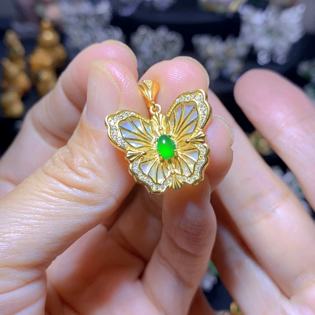 翡翠银S925镶嵌颈饰天然翡翠