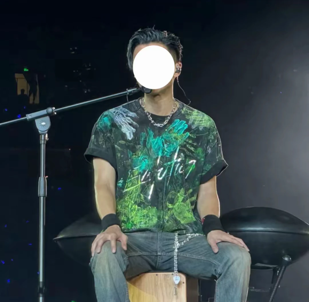 【现货-锋哥杭州演唱会现场版】水洗黑纯棉300克重磅时尚短袖T恤