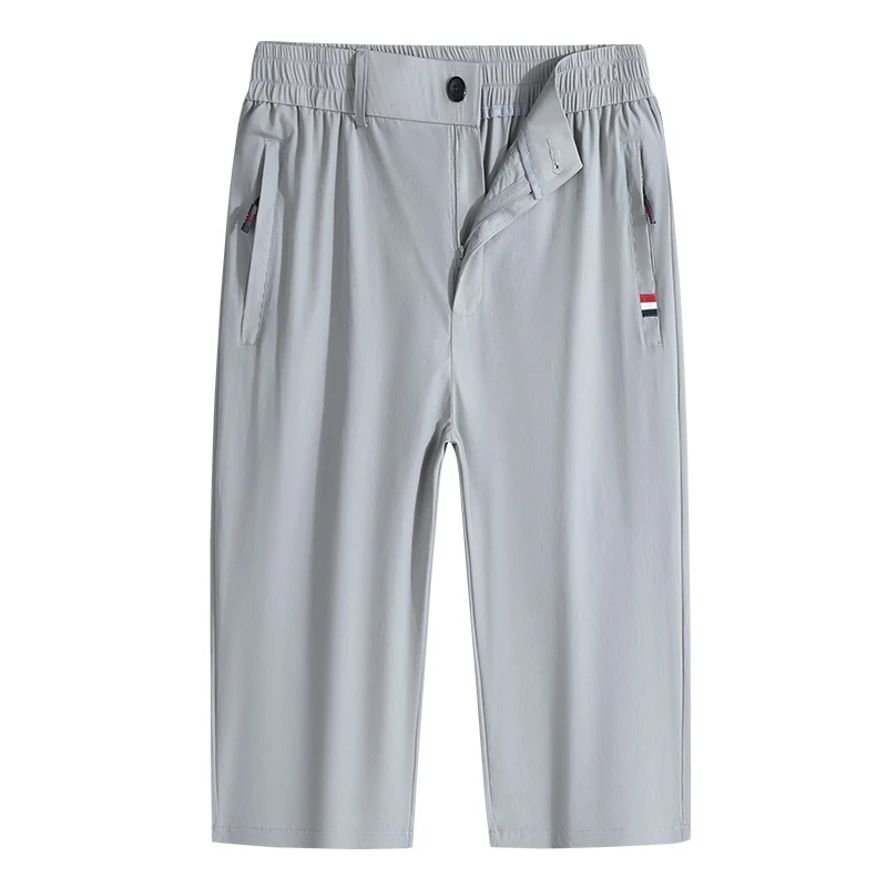 2025夏季胖子男士加肥大码冰丝沙滩裤半松紧腰运动休闲弹力七分裤