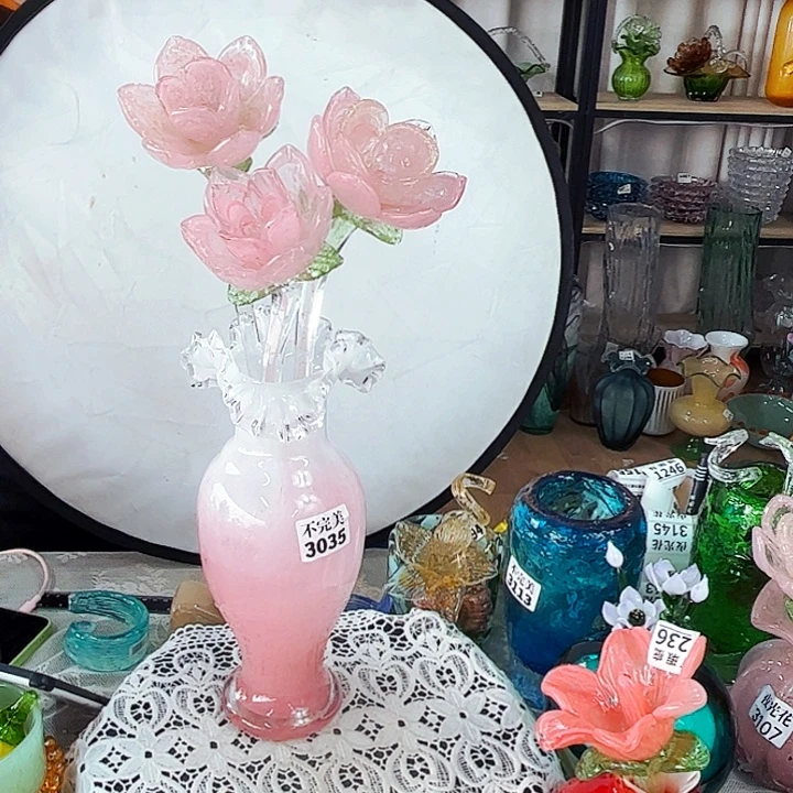 3夜光荷花1瓶 都不完美家悦琉璃工艺品