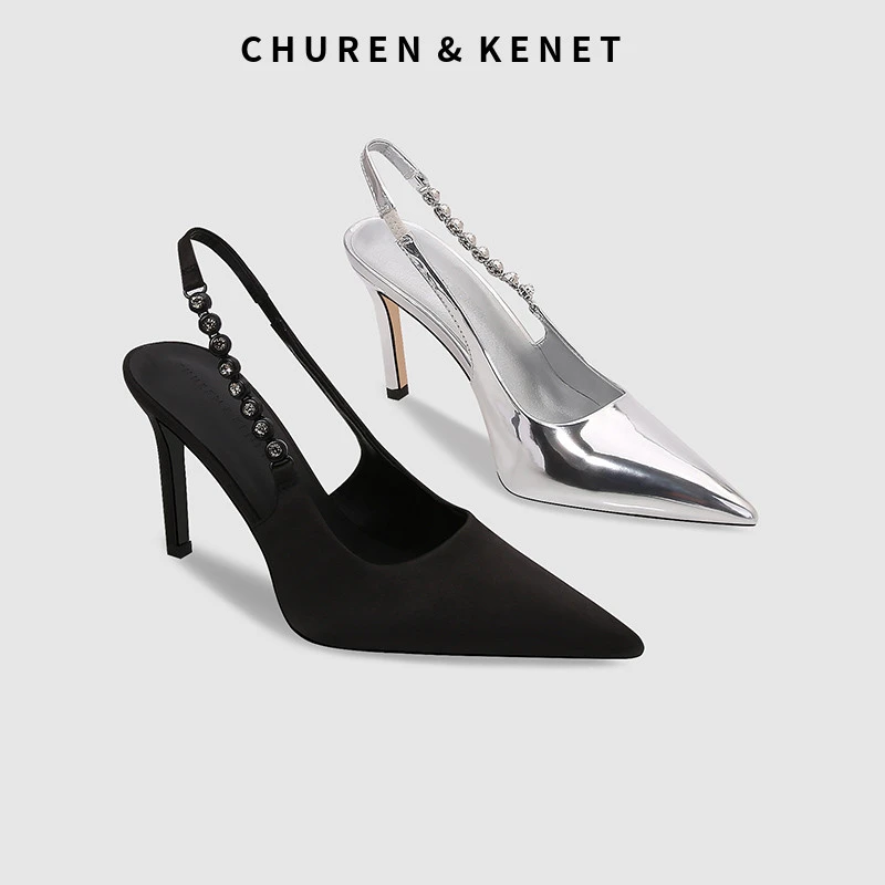 CHUREN&KENET小CK气质漆皮链条法式高跟鞋女包头细跟凉鞋单鞋仙女