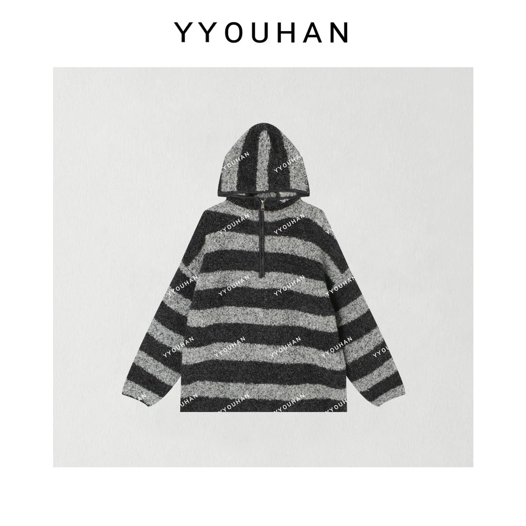 小静静一会【半拉链条纹连帽】 极简休闲百搭帽衫 2412B5890