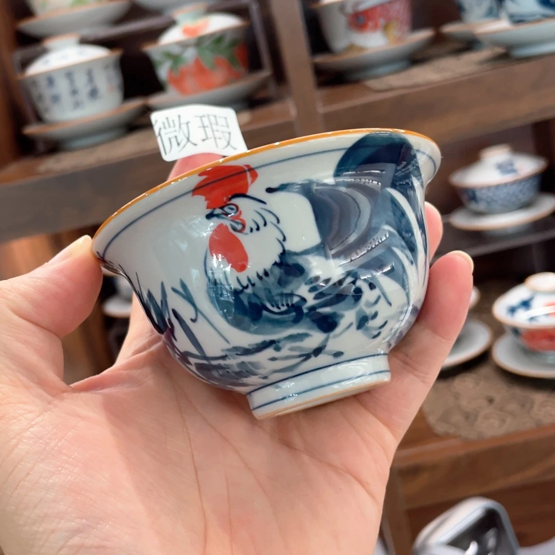 釉下手绘茶具微瑕