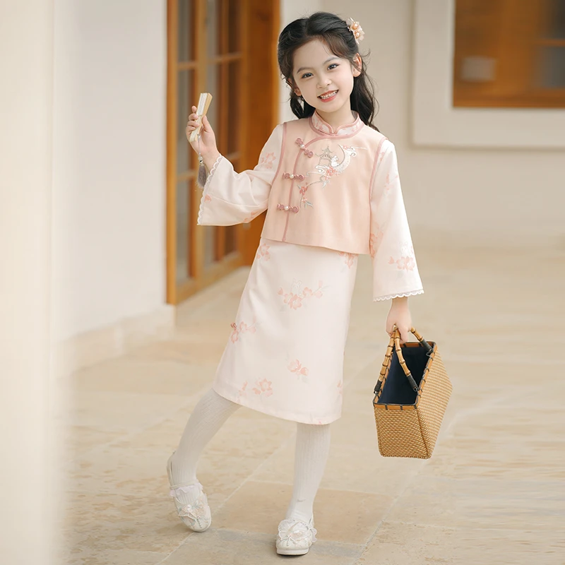 旗铂-桃枝 桂叶 新中式秋季款旗袍套装女童两件套童装民国风国风