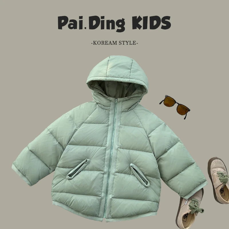 Q现货-冬装儿童纯色宽松连帽加厚保暖羽绒服YY9239