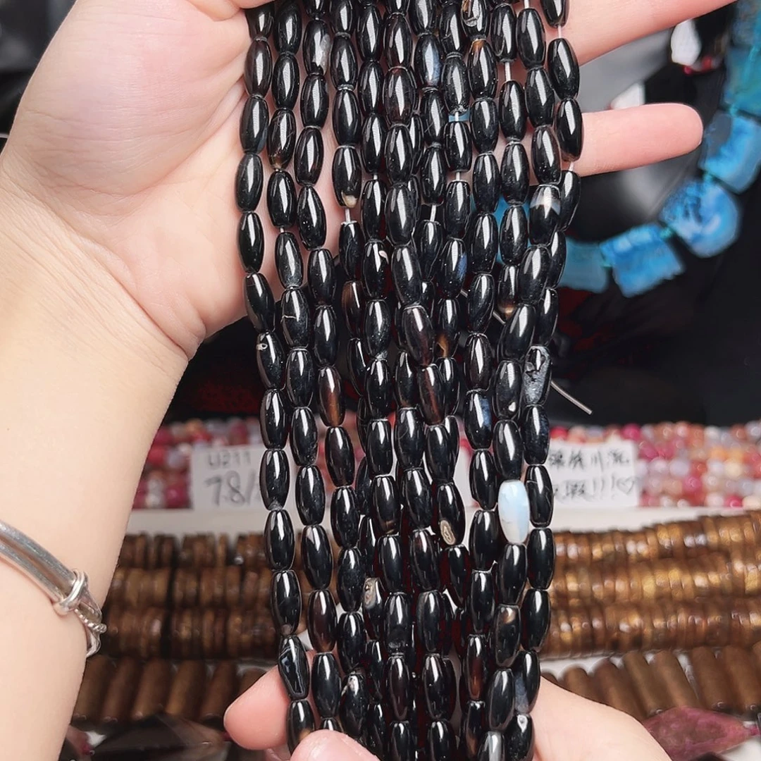 玛瑙/玉髓合金珠宝半成品u230 6m 黑色小米珠一条