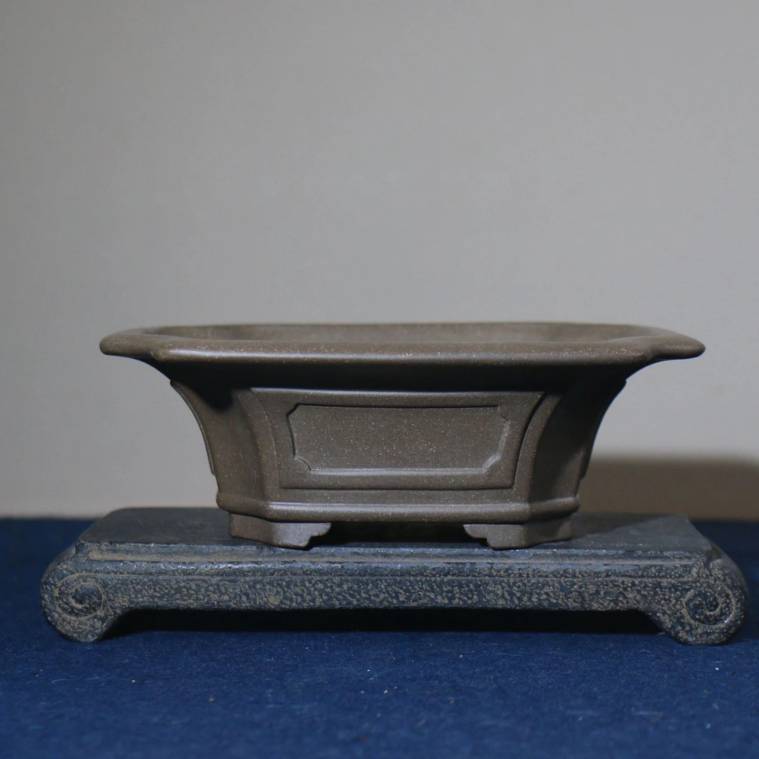 紫砂花盆长方形飘口奎面青灰泥乌泥手工盆景盆古典彷古中国风