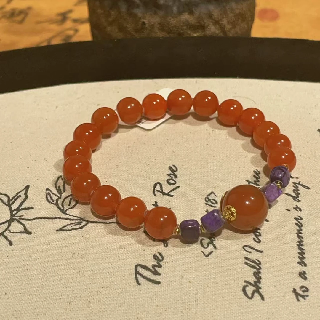 南非舒俱来皇家紫魔方南红圆珠手链18k(南夏)AZB10635