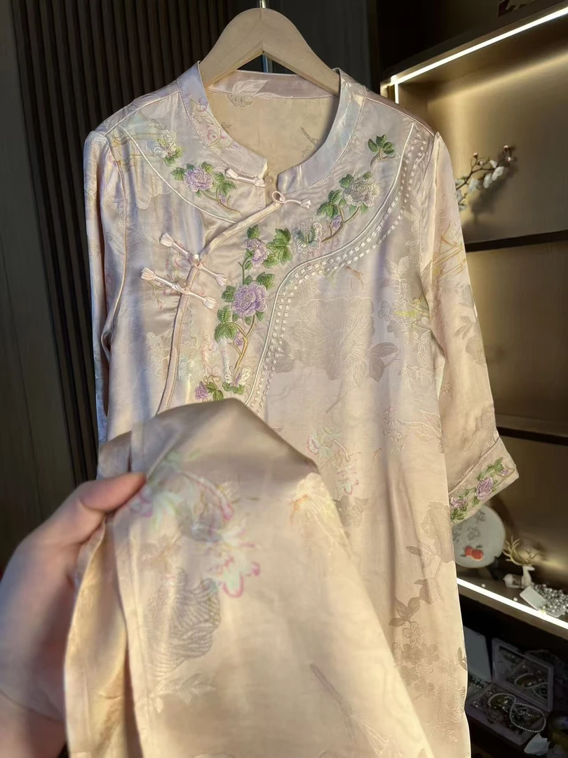 【桃绯】新中式刺绣气质时尚国风连衣裙2025B0557-芙姿FZ-七七