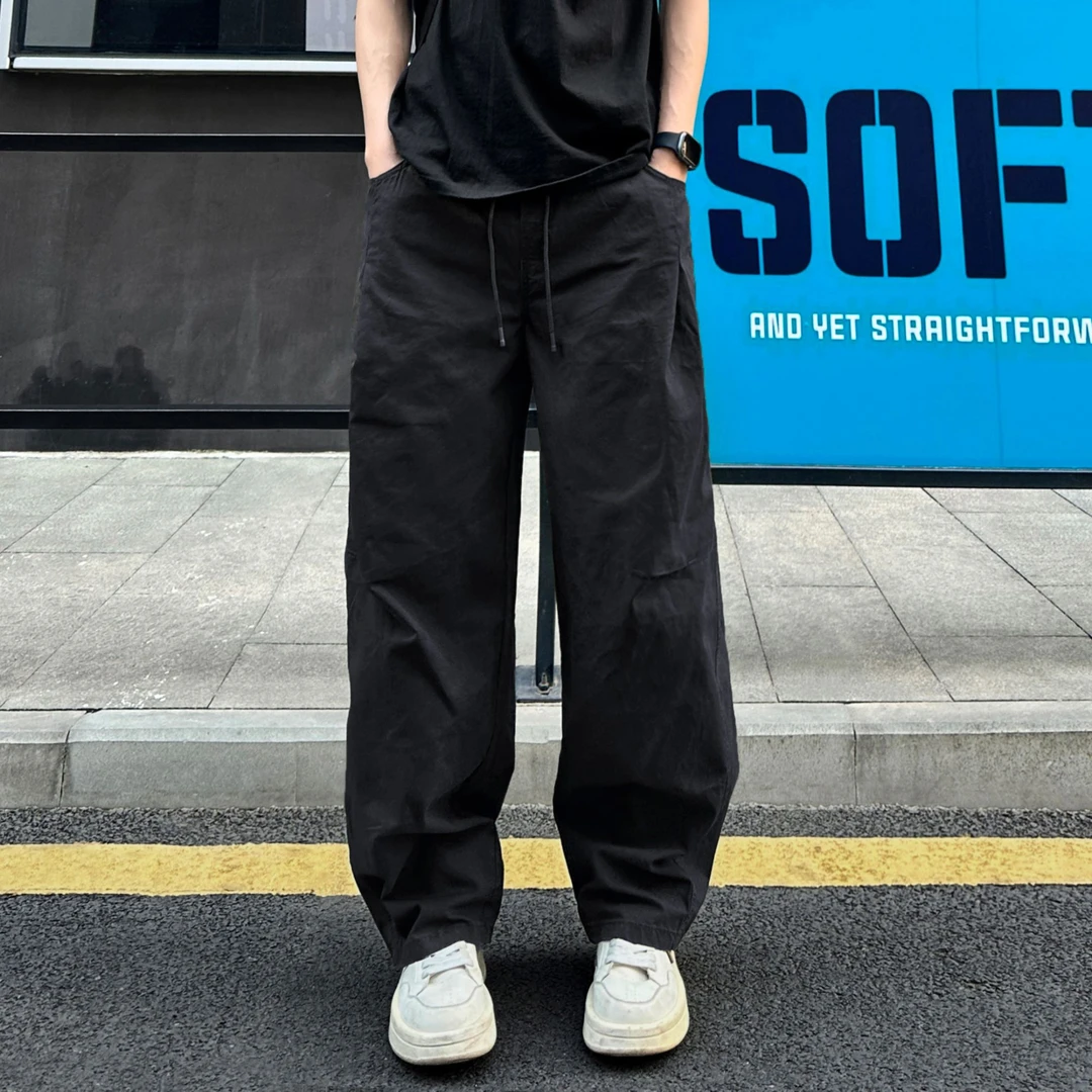 QUALCOMM秋冬季黑色cleanfit伞兵裤男美式百搭日系宽松直筒休闲裤