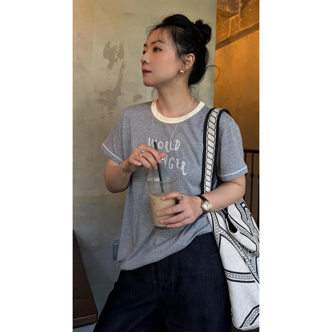 苏安家｜“海盐芝士” 糯叽叽刺绣字母短袖T蚀毛硅油洗工艺（有浮毛）