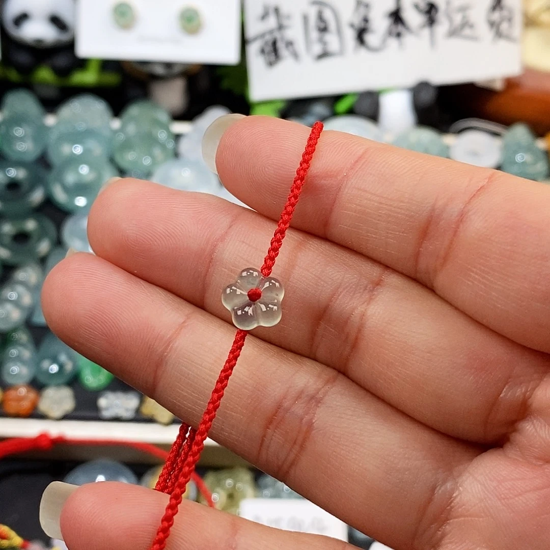 D***弟翡翠未镶嵌颈饰高冰小花红绳15