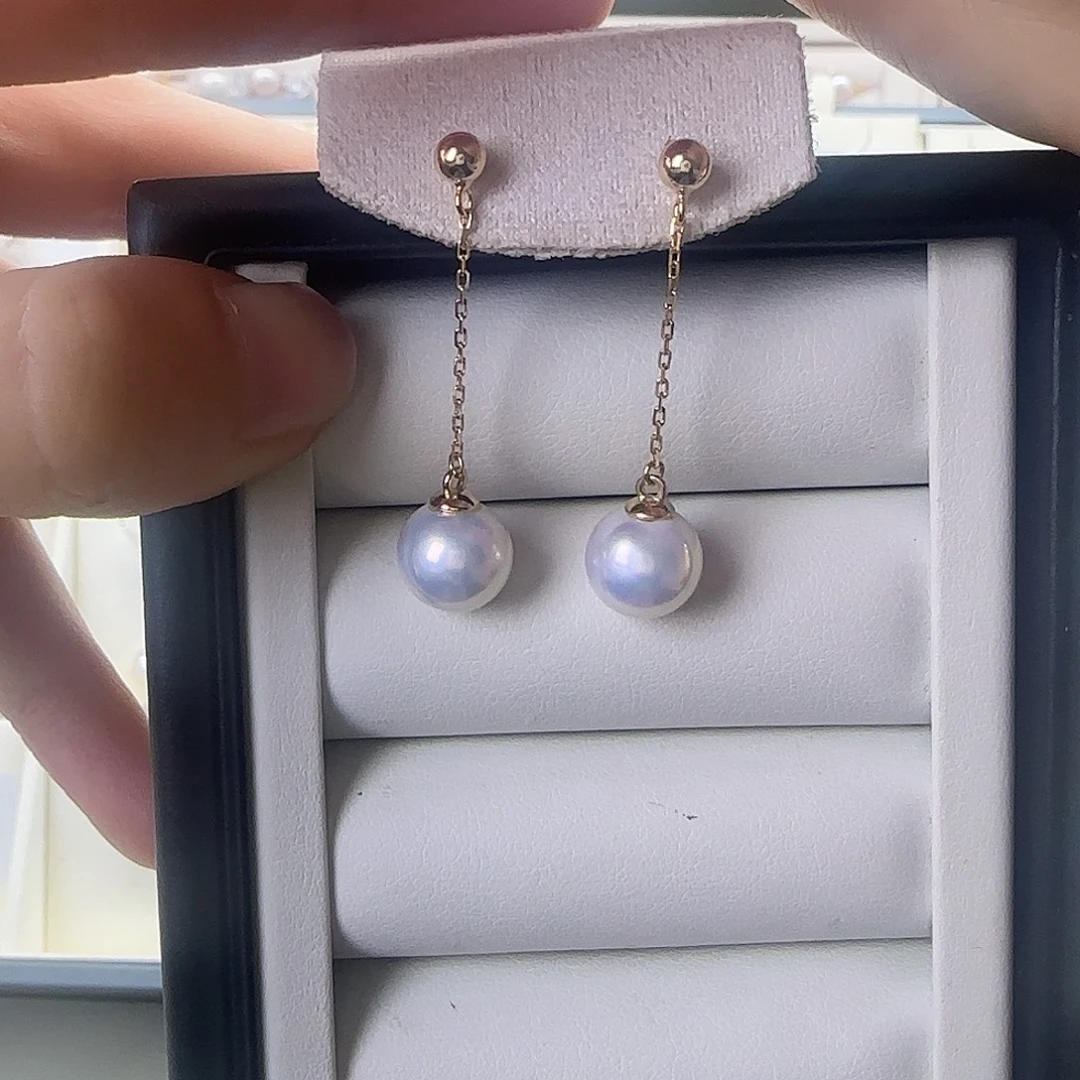 淡水珍珠耳饰银S925镶嵌9～10流苏耳钉