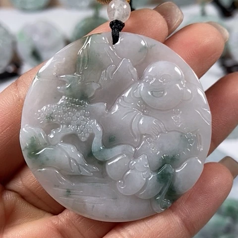 翡翠颈饰未镶嵌山水逍遥佛福利