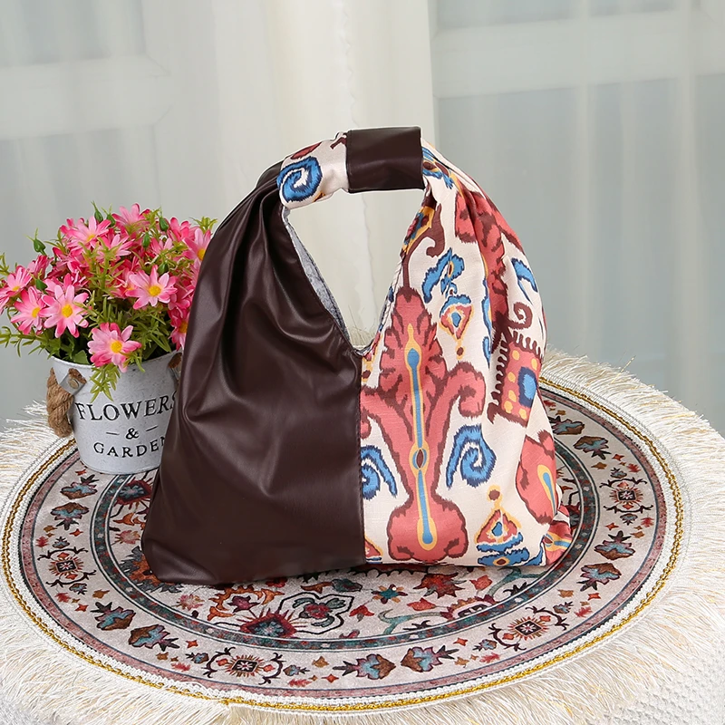 新疆民族特色艾德莱斯花纹旅游度假扳手力大容量手提拼皮包