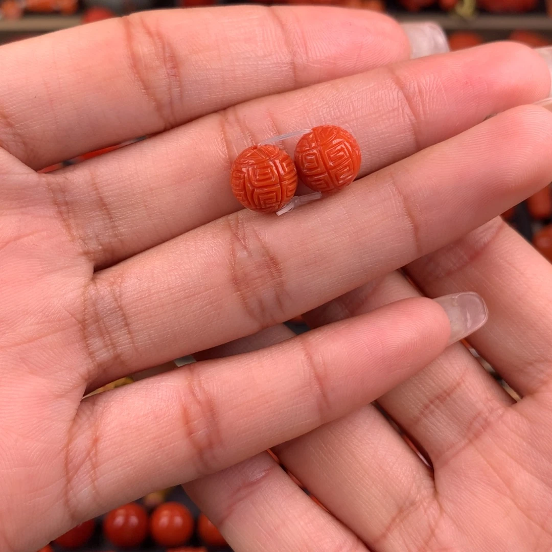 南红玛瑙未镶嵌回纹圆珠对珠9+