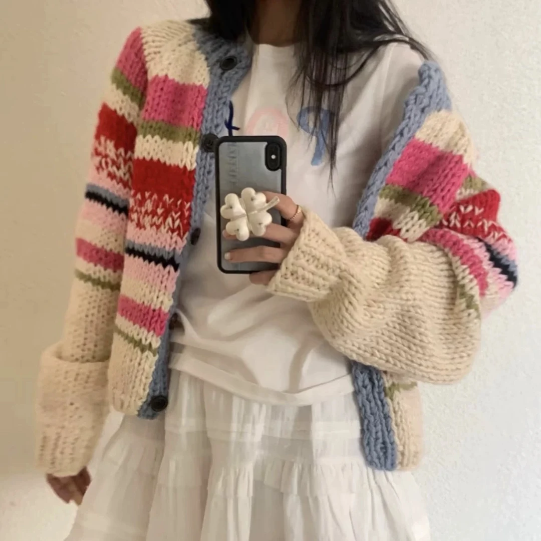 Danniel自制 白彩虹手编开衫