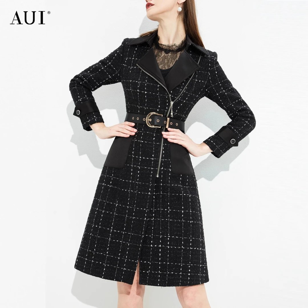 【宠粉专属】AUI黑千金小香风格子西装外套职业气质大衣-21L099544