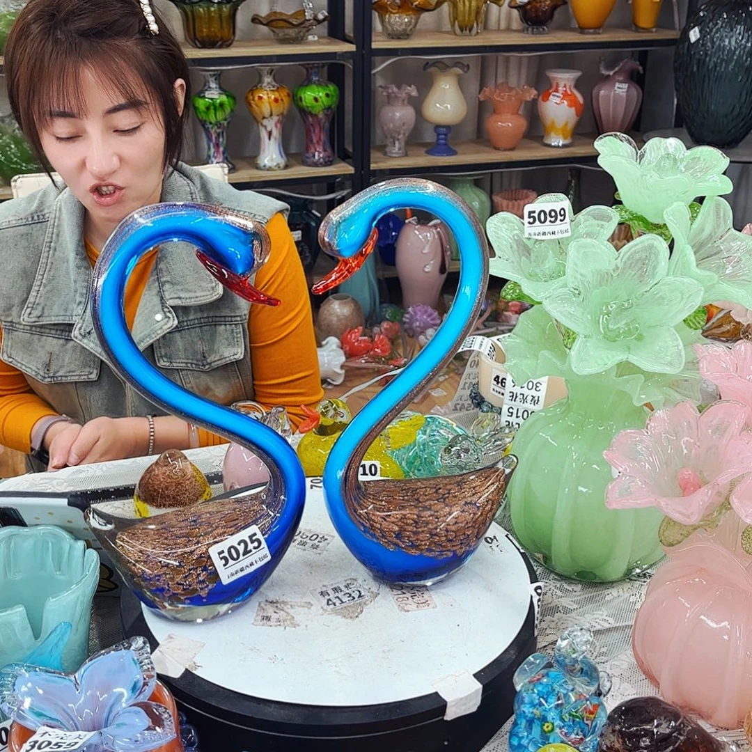 5025天鹅一对 家悦琉璃工艺品