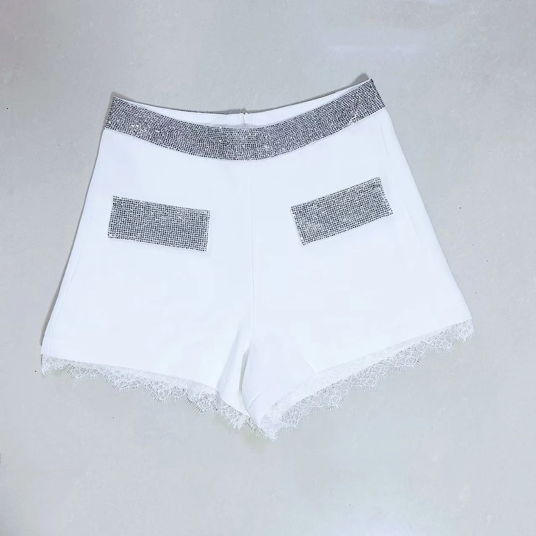 【漫老板】2025私服 定制重工腰钻蕾丝边短裤（微掉钻不退换）