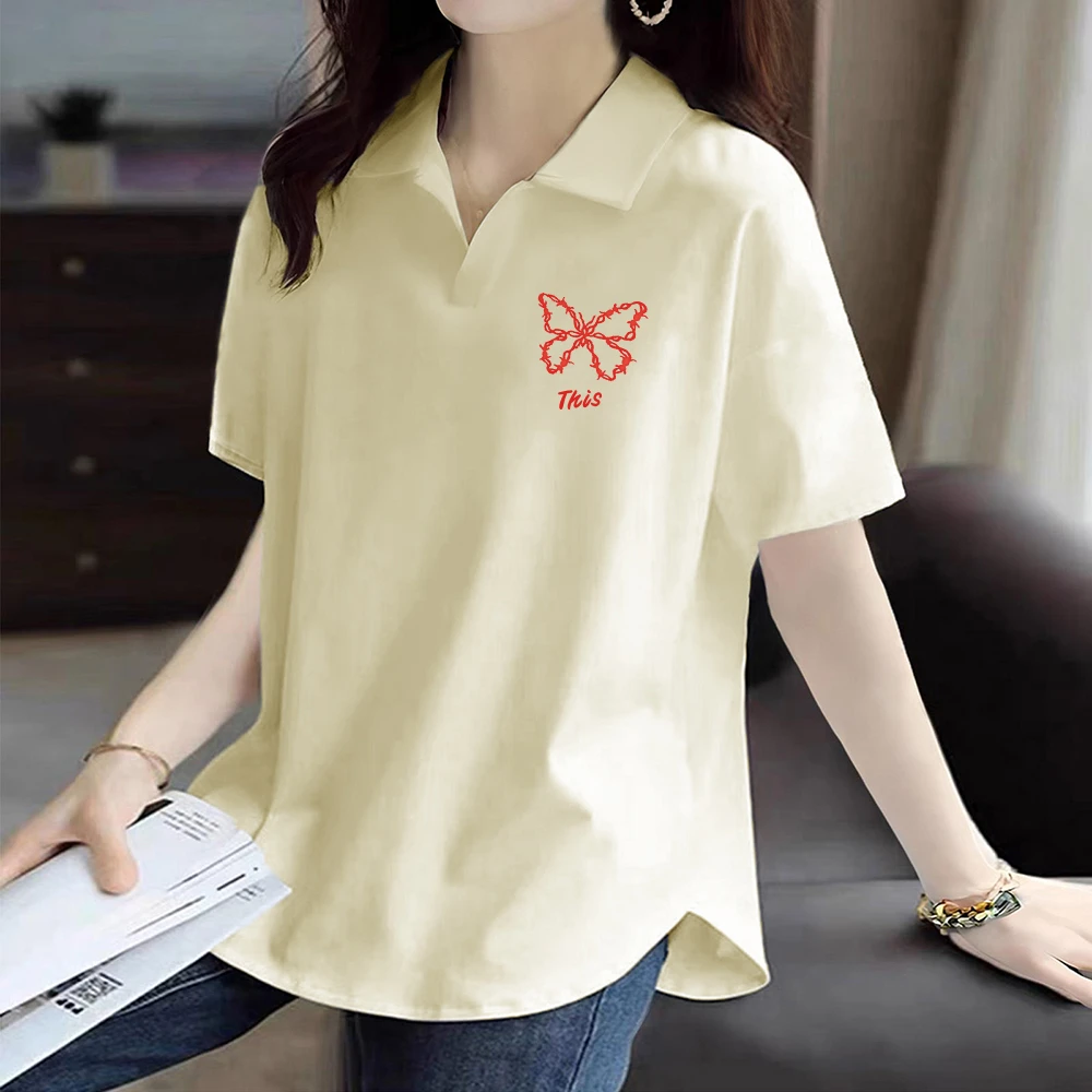 夏季polo衫女款短袖显瘦遮肚子减龄洋气T恤休闲微胖大码翻领上衣
