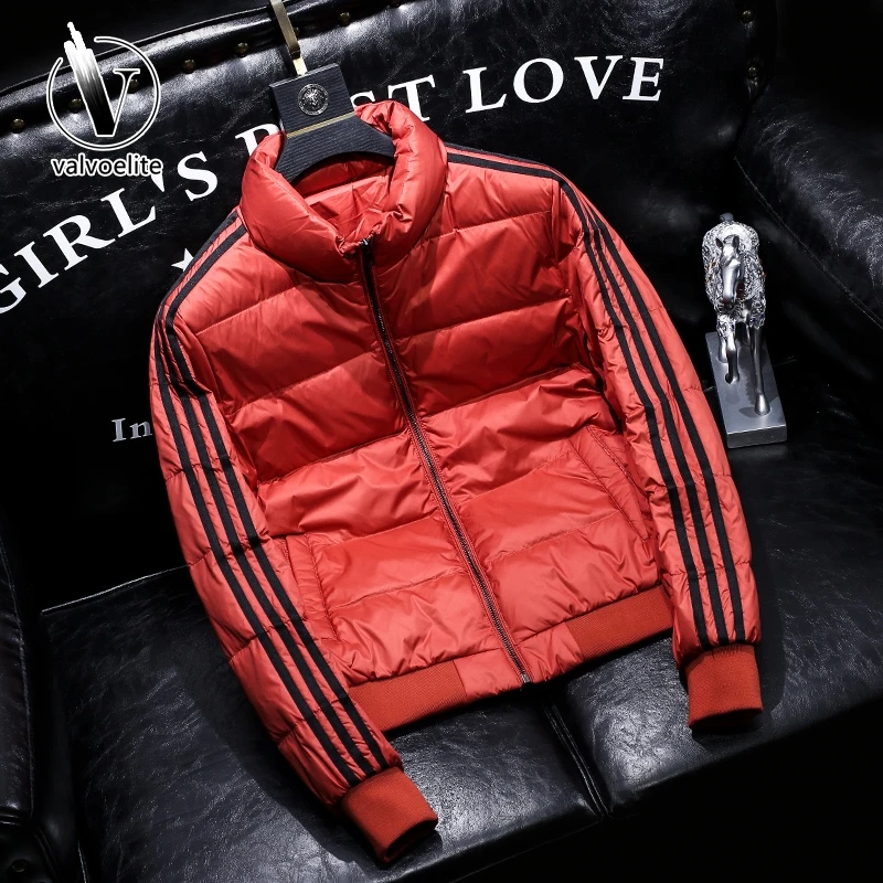 VALVOELITE男装立领轻薄羽绒服男士青年修身条纹紧身帅气潮流外套