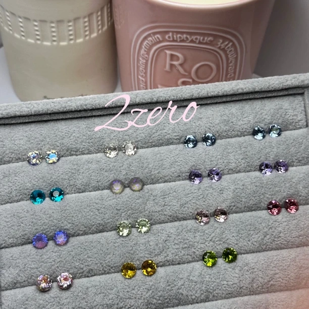 钛钢合成锆石耳饰 8mm钛钢耳钉蓝色耳环2025新款爆款高级感耳钉