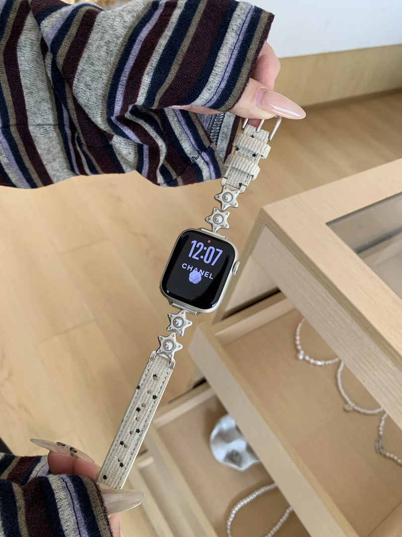 适用苹果手表s11代表带iWatch10星星秋冬灯芯绒Applewatch8Ultra