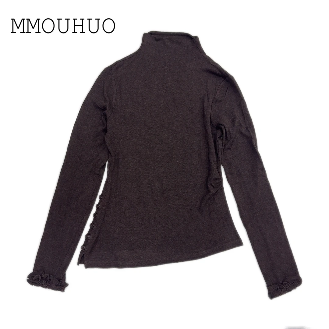 深圳MMOUOHUO新款半高领不规则拼接木耳边T恤