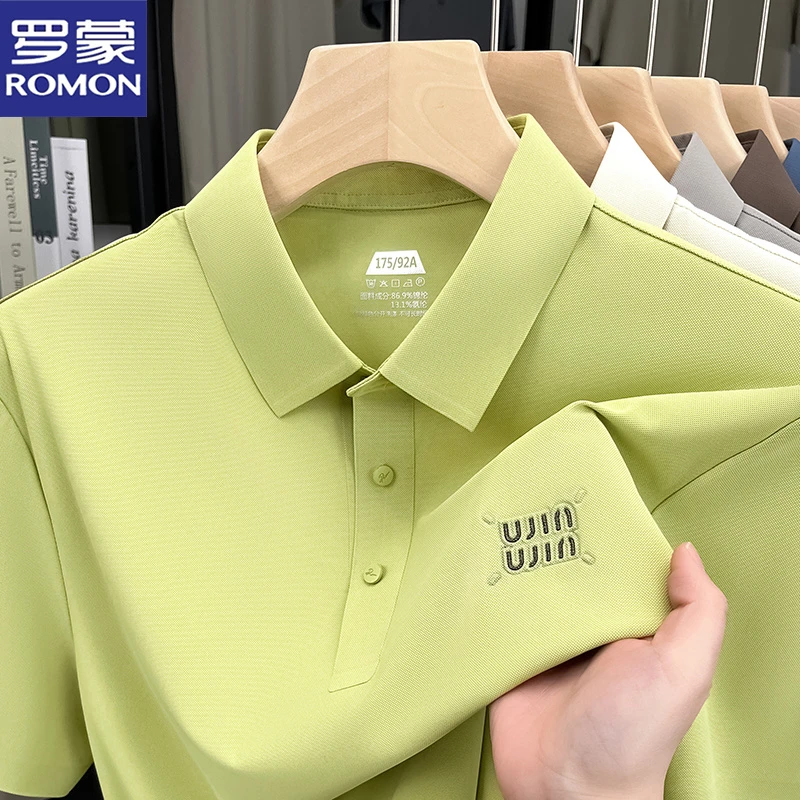罗蒙夏季薄款男士翻领T恤衫休闲商务纯色百搭薄款透气短袖polo衫