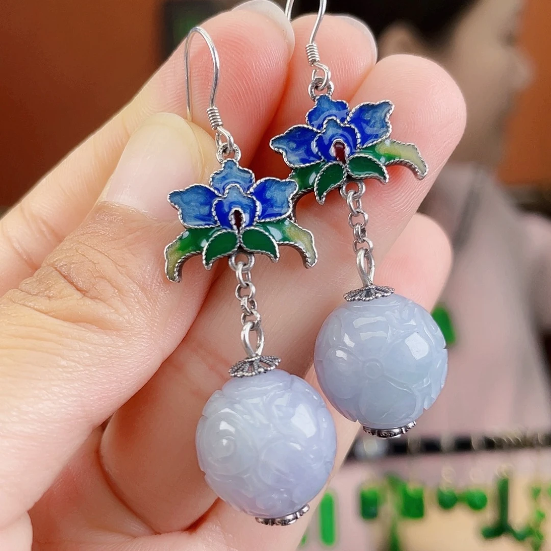 翡翠银S925镶嵌耳饰