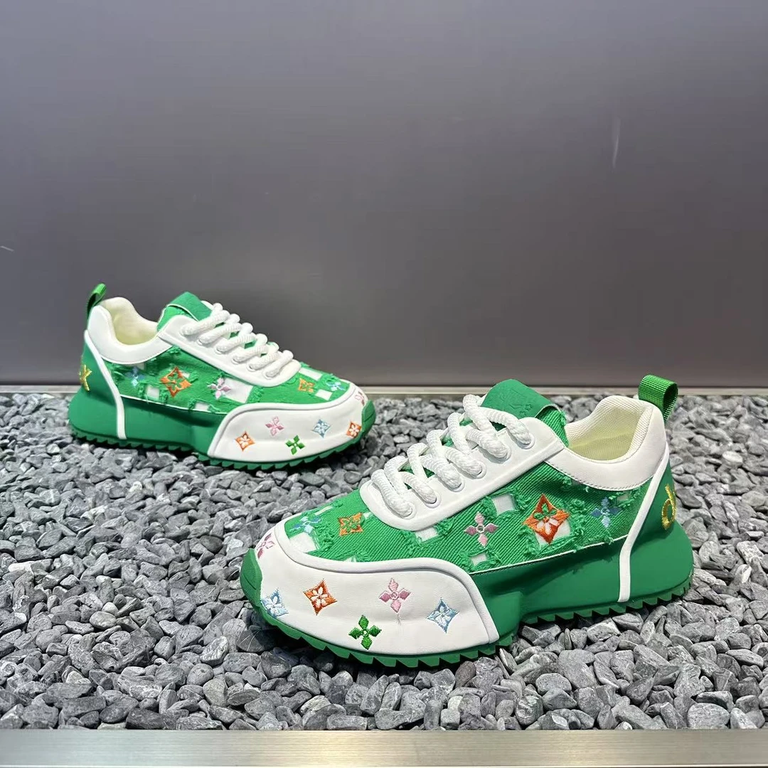 夏季2025男士新款增高厚底老爹鞋透气破洞布低帮潮流运动休闲鞋