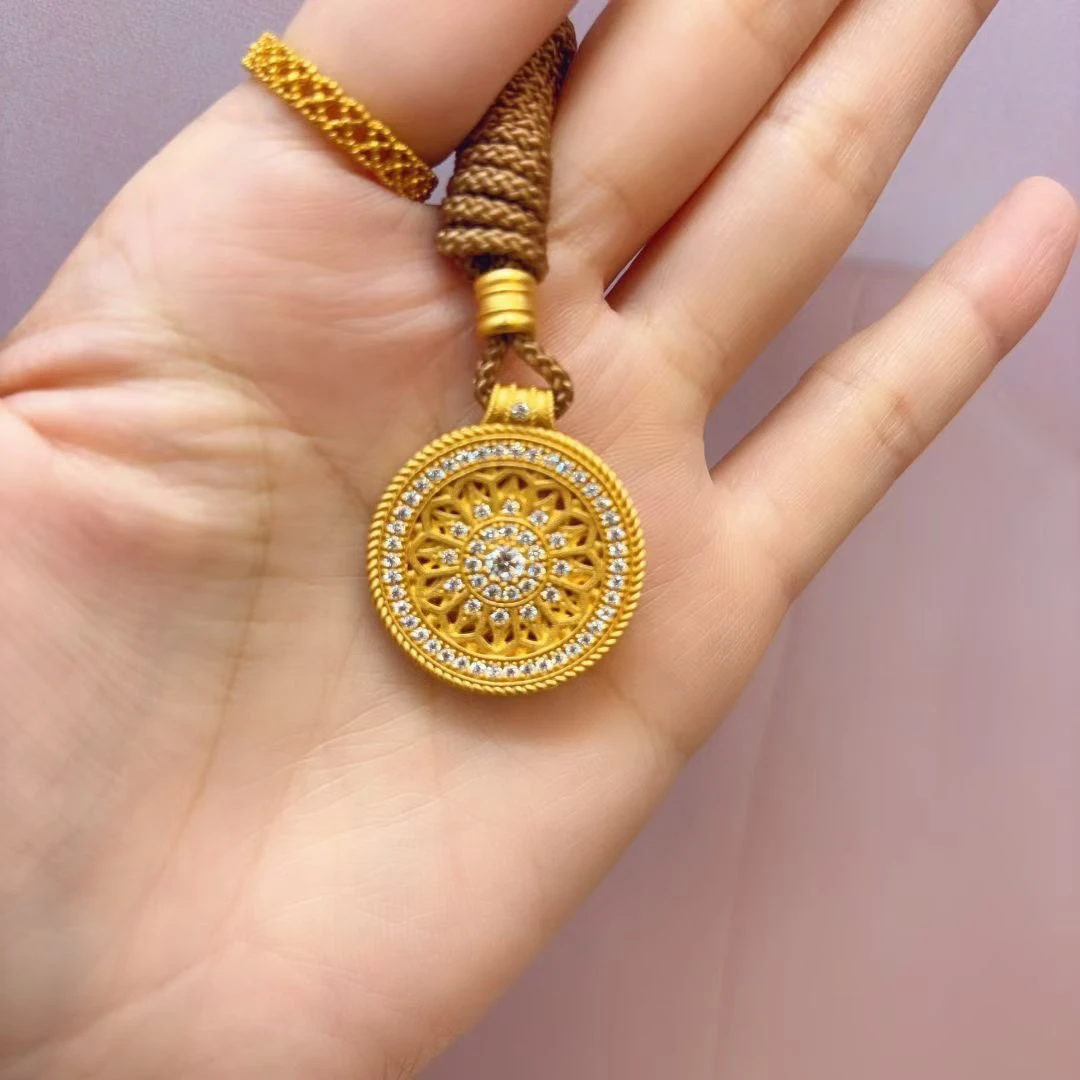 吊坠足银 足银新中式古法罗盘毛衣吊坠款项链