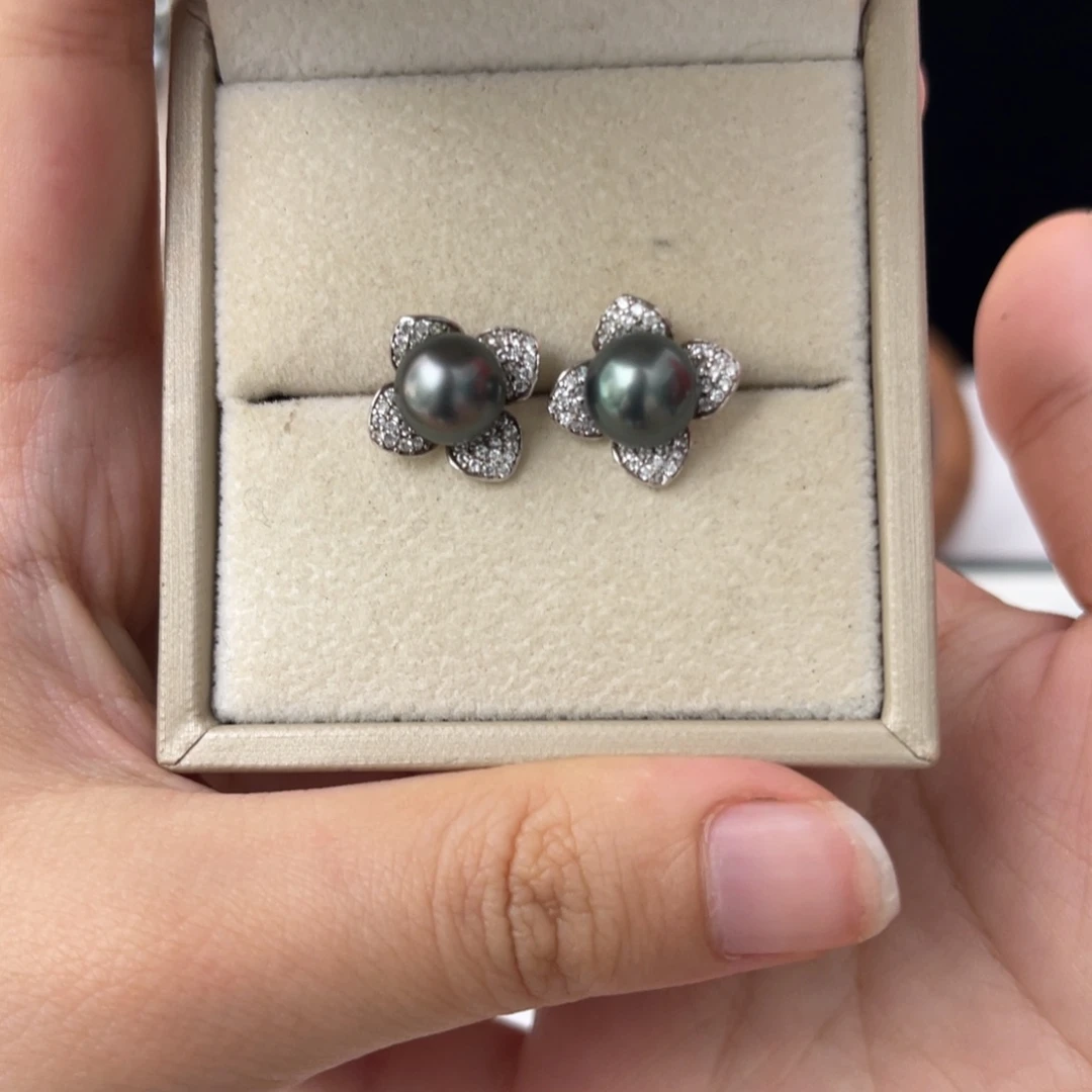 银S925镶嵌海水珍珠耳饰