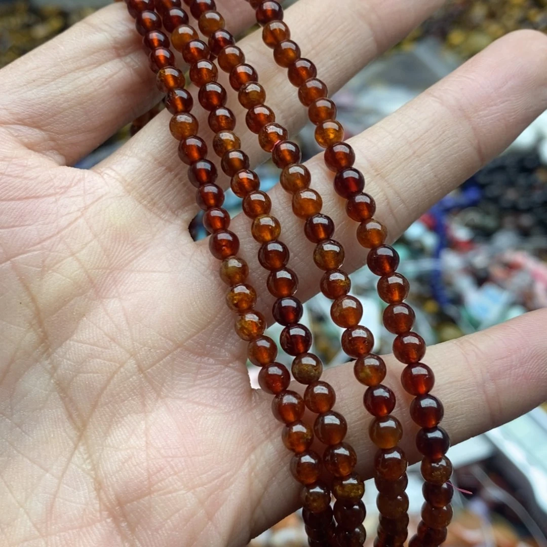 玛瑙/玉髓未镶嵌珠宝半成品一条天然4.4mm橙石榴石三圈