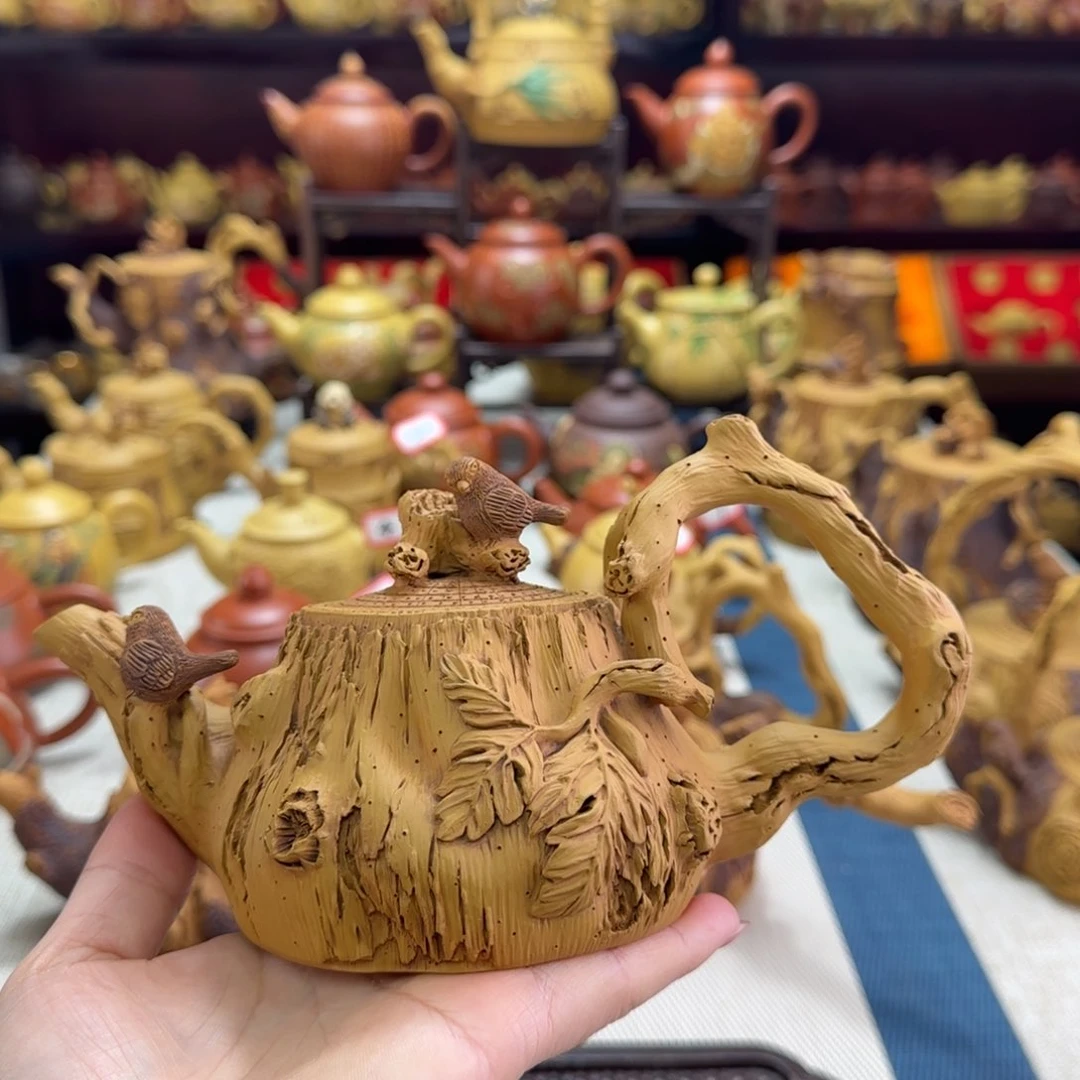 茶壶段泥树桩喜鹊