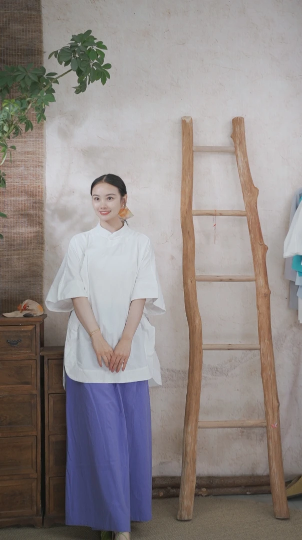 七初棉麻布衣 夏季25支棉麻假两件工装裙口袋窄款女裤