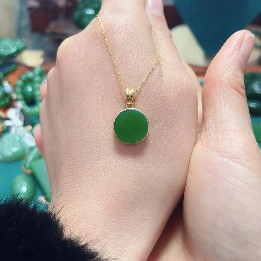 和田玉吊坠银S925镀金镶嵌