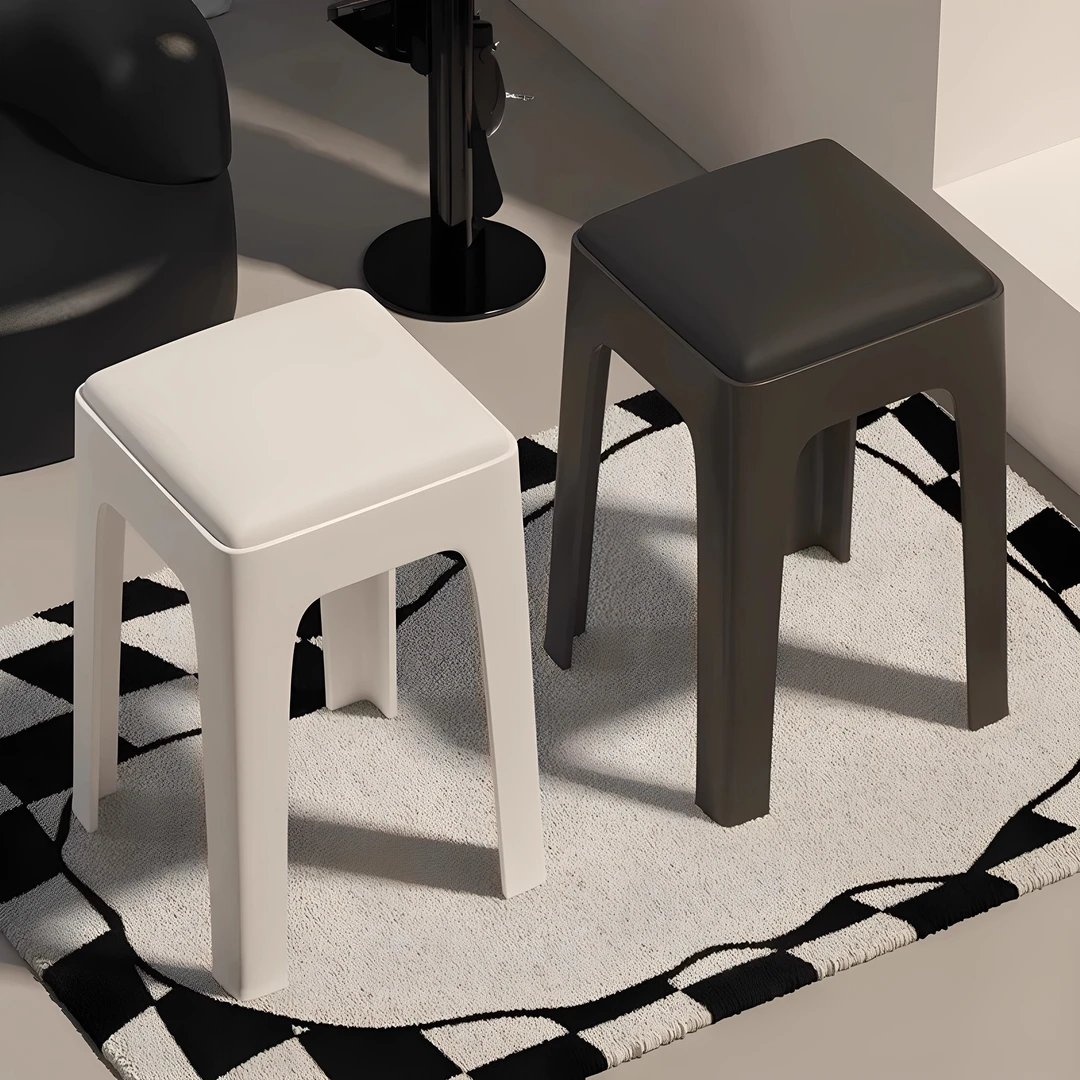 高级感软包塑料凳子家用加厚结实耐用可叠放客人备用方凳高板凳