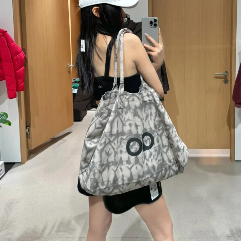 alo帆布包女2025新款复古大容量购物袋户外健身包单肩手提瑜伽包