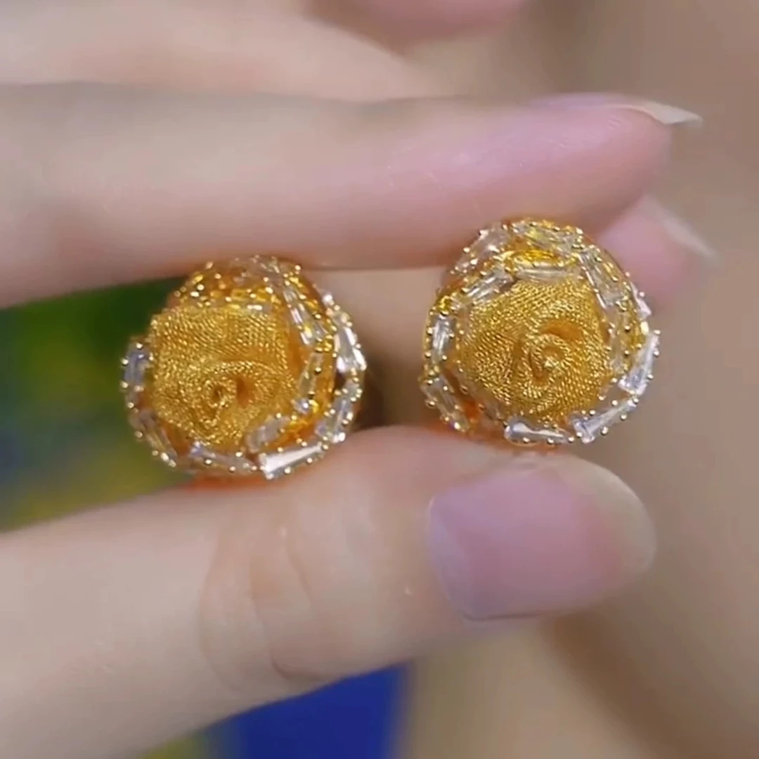 【双生恋】  轻奢网纱玫瑰花耳钉气质百搭时尚新款耳饰