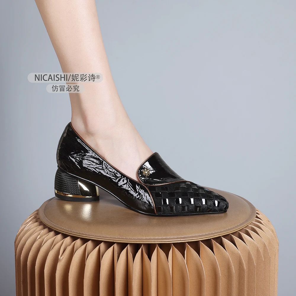 2025新款法式尖头浅口女鞋粗跟工作鞋气质百搭不累脚舒适单鞋1270